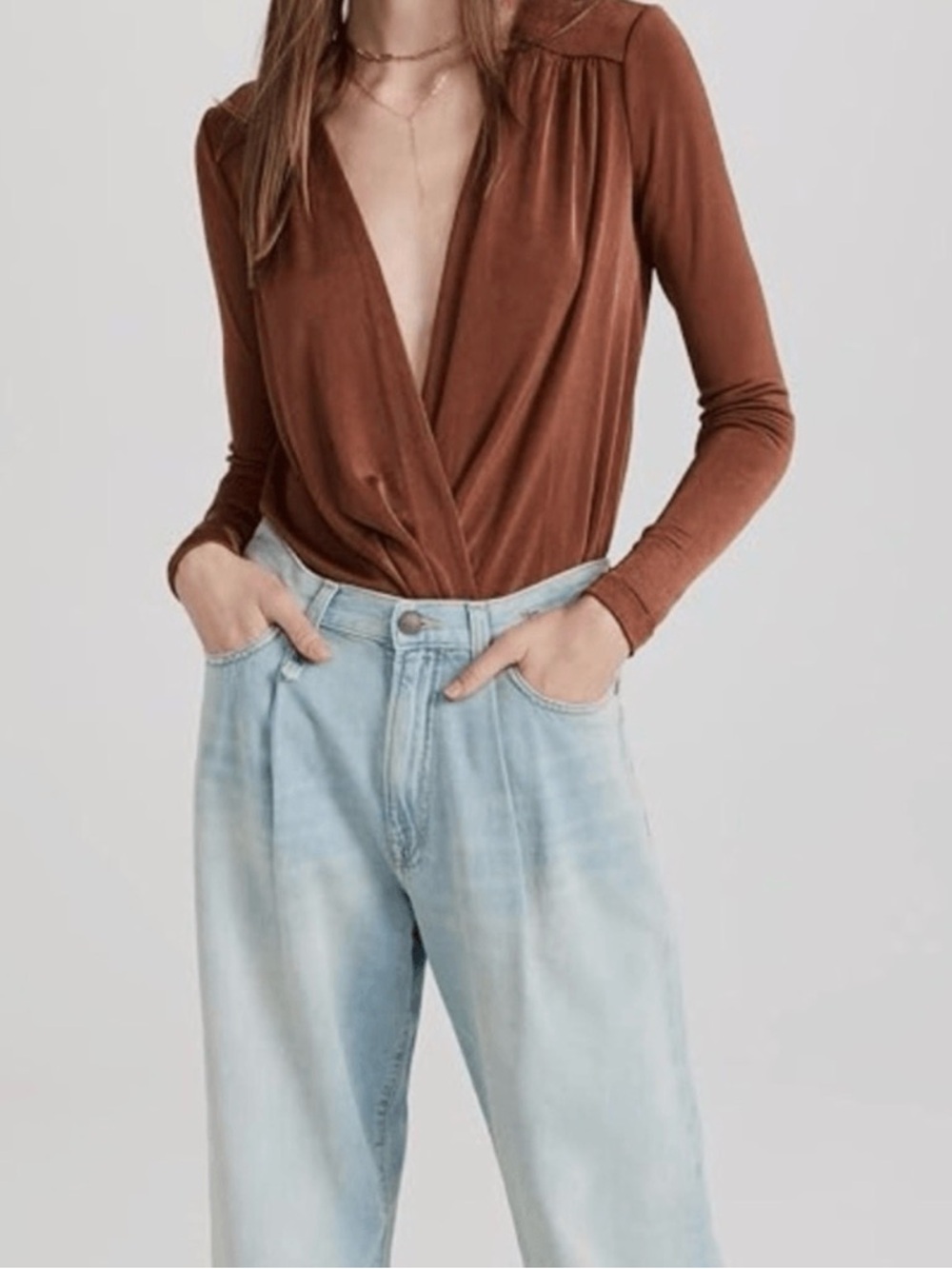 Intimately Free People Turnt Long Sleeve Thong Bodysuit, Ginger Spice, M - Picture 10 of 11